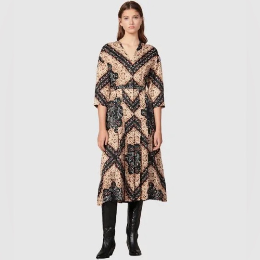 SANDRO Steva V-Neck Elbow Sleeve Midi Dress US 0